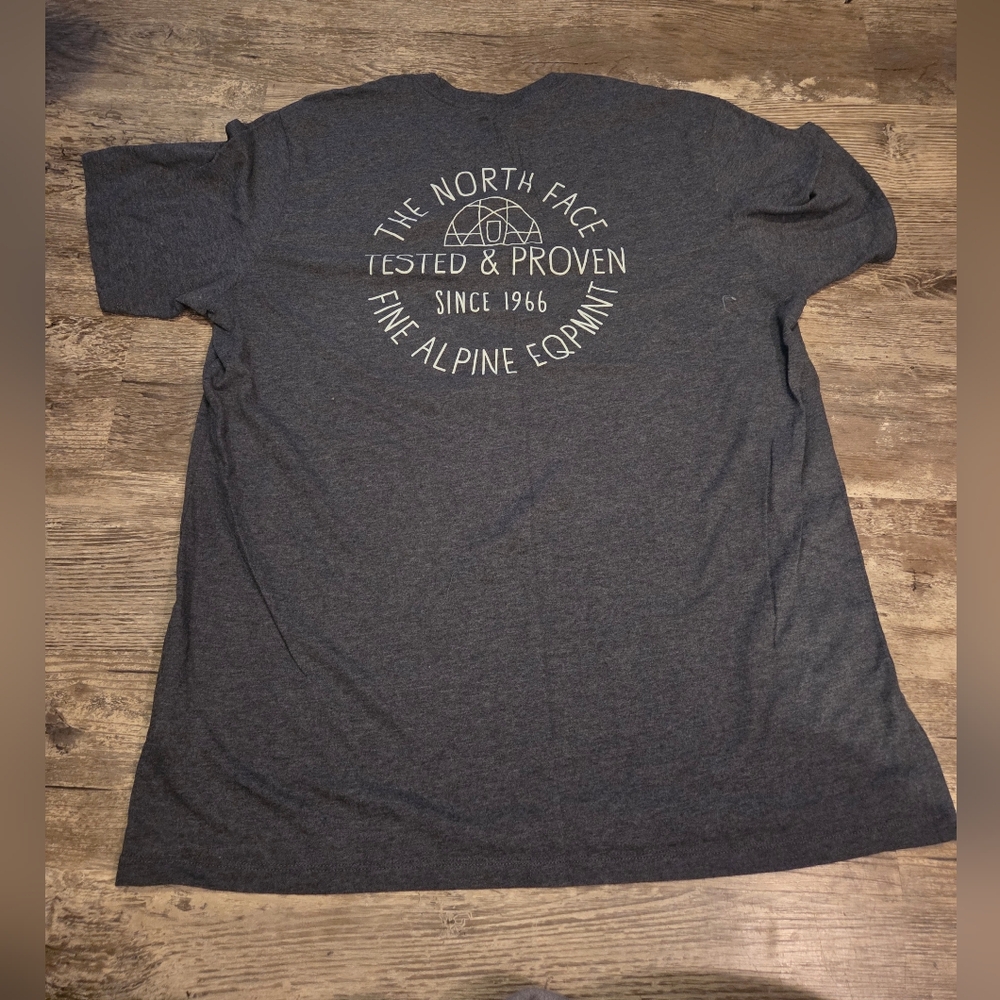 The North Face Mens XL Graphic Tee Back Grey/White Cotton Blend With Small Stain